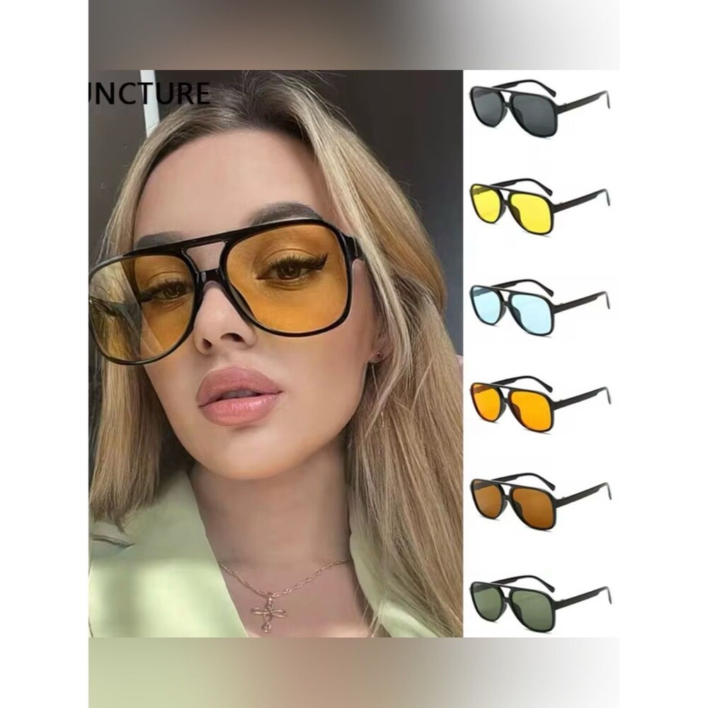 Retro Square aviation sunglasses Orange Lens black frame